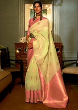 Load image into Gallery viewer, Light Lime Green Copper Zari Woven Linen Silk Saree