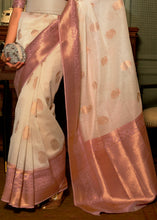 Load image into Gallery viewer, Beige Brown Copper Zari Woven Linen Silk Saree