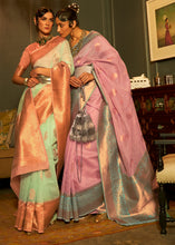 Load image into Gallery viewer, Mint Green Copper Zari Woven Linen Silk Saree