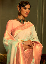 Load image into Gallery viewer, Mint Green Copper Zari Woven Linen Silk Saree