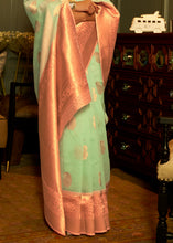 Load image into Gallery viewer, Mint Green Copper Zari Woven Linen Silk Saree
