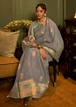 Load image into Gallery viewer, Lead Grey Copper Zari Woven Linen Silk Saree