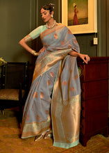 Load image into Gallery viewer, Lead Grey Copper Zari Woven Linen Silk Saree