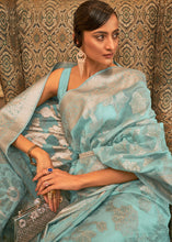 Load image into Gallery viewer, Arctic Blue Handloom Woven Silk Saree with Sequins work