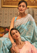 Load image into Gallery viewer, Arctic Blue Handloom Woven Silk Saree with Sequins work