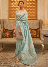 Load image into Gallery viewer, Arctic Blue Handloom Woven Silk Saree with Sequins work