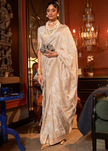 Load image into Gallery viewer, Ivory White Woven Banarasi Silk Saree with Tassels on Pallu