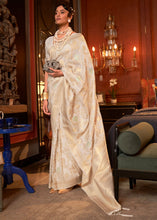 Load image into Gallery viewer, Ivory White Woven Banarasi Silk Saree with Tassels on Pallu
