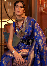 Load image into Gallery viewer, Admiral Blue Woven Banarasi Silk Saree with Tassels on Pallu