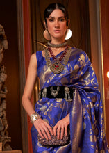 Load image into Gallery viewer, Admiral Blue Woven Banarasi Silk Saree with Tassels on Pallu