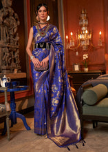 Load image into Gallery viewer, Admiral Blue Woven Banarasi Silk Saree with Tassels on Pallu