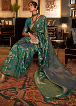 Load image into Gallery viewer, Pine Green Woven Banarasi Silk Saree with Tassels on Pallu