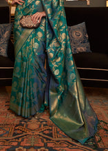 Load image into Gallery viewer, Pine Green Woven Banarasi Silk Saree with Tassels on Pallu