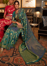 Load image into Gallery viewer, Pine Green Woven Banarasi Silk Saree with Tassels on Pallu