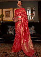 Load image into Gallery viewer, Bridal Red Woven Banarasi Silk Saree with Tassels on Pallu