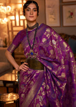 Load image into Gallery viewer, Royal Purple Woven Banarasi Silk Saree with Tassels on Pallu