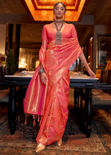 Load image into Gallery viewer, Brink Pink Woven Banarasi Silk Saree with Tassels on Pallu