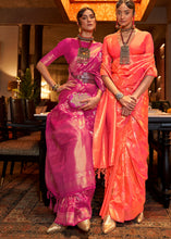 Load image into Gallery viewer, Hot Pink Woven Banarasi Silk Saree with Tassels on Pallu