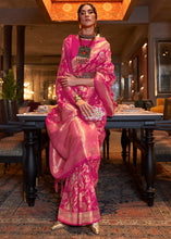 Load image into Gallery viewer, Hot Pink Woven Banarasi Silk Saree with Tassels on Pallu