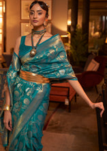 Load image into Gallery viewer, Sapphire Blue Woven Banarasi Silk Saree with Tassels on Pallu