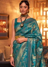 Load image into Gallery viewer, Sapphire Blue Woven Banarasi Silk Saree with Tassels on Pallu