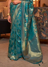 Load image into Gallery viewer, Sapphire Blue Woven Banarasi Silk Saree with Tassels on Pallu
