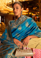 Load image into Gallery viewer, Cerulean Blue Handloom Woven Banarasi Silk Saree