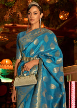 Load image into Gallery viewer, Cerulean Blue Handloom Woven Banarasi Silk Saree