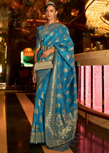 Load image into Gallery viewer, Cerulean Blue Handloom Woven Banarasi Silk Saree