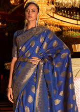 Load image into Gallery viewer, Lapis Blue Handloom Woven Banarasi Silk Saree