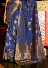 Load image into Gallery viewer, Lapis Blue Handloom Woven Banarasi Silk Saree