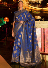 Load image into Gallery viewer, Lapis Blue Handloom Woven Banarasi Silk Saree