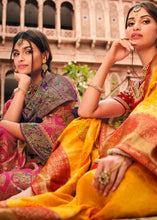 Load image into Gallery viewer, Saffron Yellow Woven Banarasi Silk Saree with Embroidered Blouse