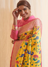 Cargar imagen en el visor de la galería, Corn Yellow Woven Paithani Silk Saree