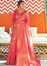 Load image into Gallery viewer, Cerise Pink and Golden Blend Woven Banarasi Silk Saree