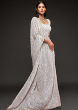 Load image into Gallery viewer, Pearl White Sequins &amp; Thread Embroidered Designer Georgette Saree