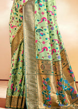 Load image into Gallery viewer, Mint Green Woven Banarasi Paithani Silk Saree