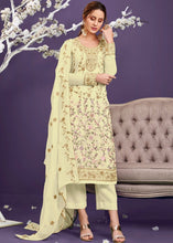 Laden Sie das Bild in den Galerie-Viewer, Banana Yellow Georgette Salwar Suit with Thread, Zari &amp; Sequence work