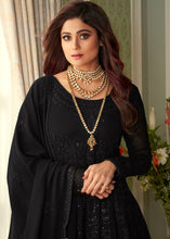 Cargar imagen en el visor de la galería, Midnight Black Georgette Embroidered Anarkali Suit