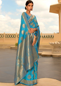 Cerulean Blue Woven Soft Kanjivaram Silk Saree with overall Butti work