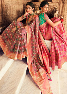 Hot Pink Woven Banarasi Silk Saree with Embroidered Blouse