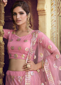 Taffy Pink Soft Net Lehenga Choli with Sequins work