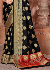 Sable Black Zari Woven Soft Silk Saree with overall Butti work