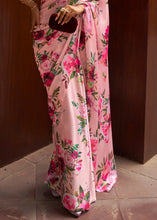 Load image into Gallery viewer, Baby Pink Floral Printed Satin Crepe Saree