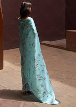Load image into Gallery viewer, Frost Blue Floral Printed Satin Crepe Saree