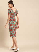 Load image into Gallery viewer, Pencil fit printed Midi Dress with back slit