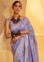 Load image into Gallery viewer, Crocus Purple Lucknowi Chikankari Weaving Silk Saree