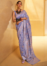 Load image into Gallery viewer, Crocus Purple Lucknowi Chikankari Weaving Silk Saree