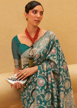 Load image into Gallery viewer, Pine Green Lucknowi Chikankari Weaving Silk Saree
