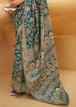 Load image into Gallery viewer, Pine Green Lucknowi Chikankari Weaving Silk Saree